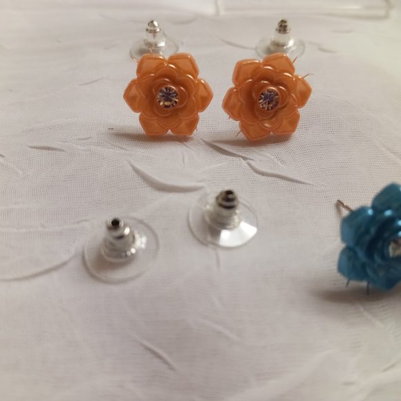 Three Pair Steel Handmade Hand Crafted Resin Flower Stud Earrings Jewelry #51 - Picture 7 of 14